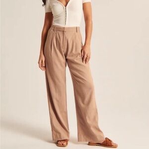 Linen-Blend Tailored Wide Leg Pant | Abercrombie & Fitch | Tan | M Short